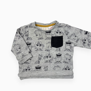Pull gris en coton french terry à imprimé canettes graffitis 3-6M