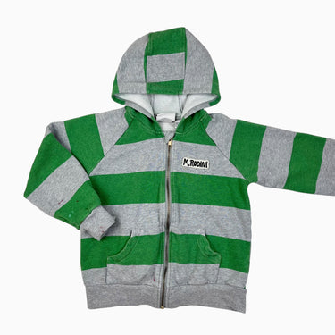 Veste à capuchon à rayures vertes et grises 7-9Y