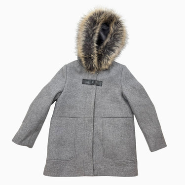Manteau gris en laine et polyamide à capuchon avec fausse fourrure 8Y