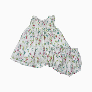 Robe avec bloomer blanche 'fleurs des champs' 6M