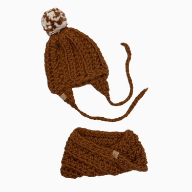 Tuque et cache-cou  pumpkin spice en laine 'chunky' 6-18M