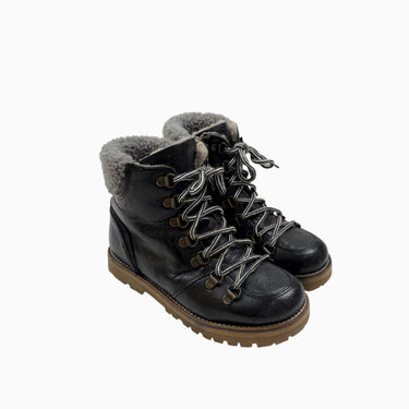 Bottes d'hiver noires en cuir à lacet doublées en laine 31EU