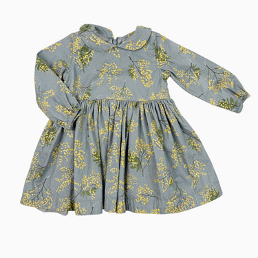 Robe à col claudine grise-bleue 'fleurs de mimosa' 1Y
