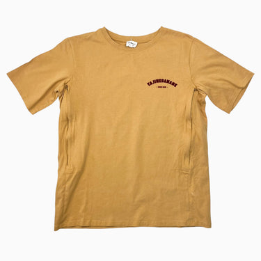 T-shirt d'allaitement jaune terre de sienne avec logo en velours rouge S