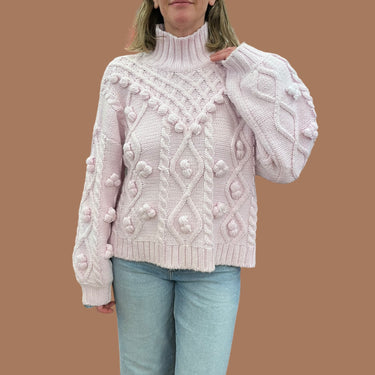 Pull à col roulé rose 'popcorn' en laine, acrylique et poly pour femmes L