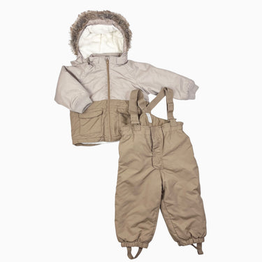 Ensemble manteau et salopette latté et beige doublé en polar 12-18M