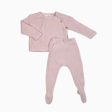 Ensemble avec legging à pied rose en tricot de coton 3-6M