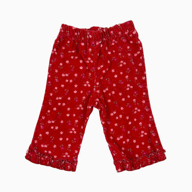 Pantalon rouge fleuri en velours brossé vintage 9-12M