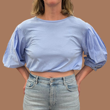 Chandail avec manche bouffante bleu en coton pour femmes L