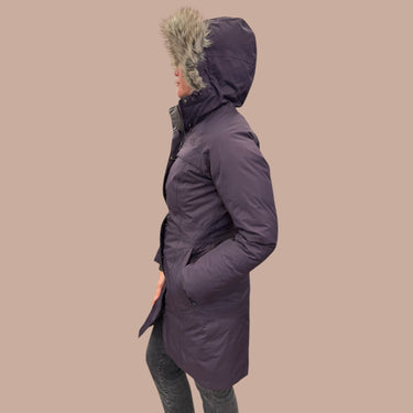Manteau d'hiver violet avec fausse-fourrure pour femmes S