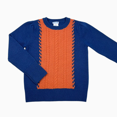 Pull bleu et orange en tricot 10Y