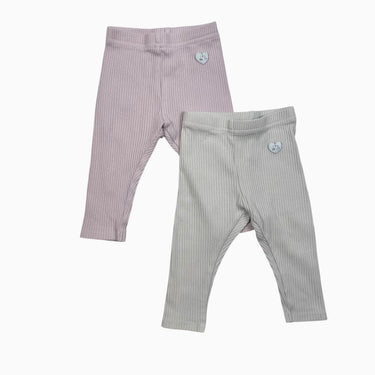 Duo de legging avoine et rose côtelé 6-9M