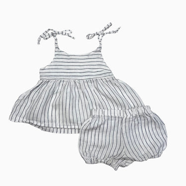 Ensemble camisole et short blanc à rayures en lin 12-18M