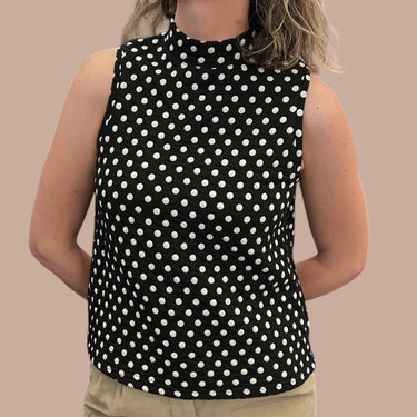 Débardeur noir à pois en coton matelassé et poly pour femmes S