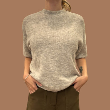 Pull gris en coton, laine vierge, poly et laine d'alpaga pour femmes XS