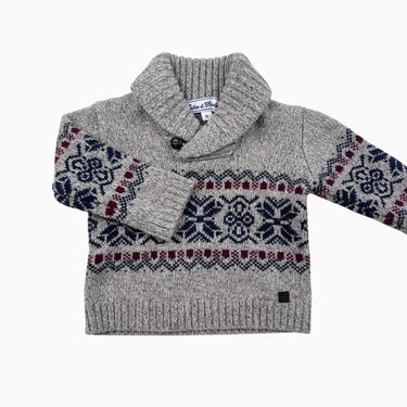 Pull en tricot de laine à col châle et motif flocon 1Y