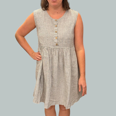 Robe blanche carreautée en lin pour femmes L