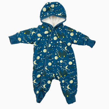 Combinaison teal mi-saison à capuchon et à imprimé système solaire doublée 6-9M