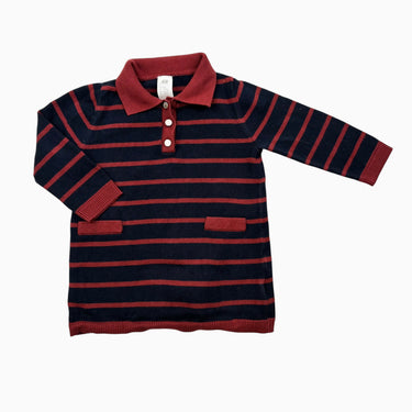Robe à col polo à rayures marines et lie de vin 9-12M