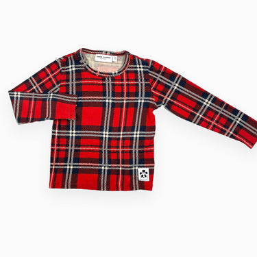 Chandail en coton carreauté rouge et marine (fit petit) 104-110cm (4-5Y)