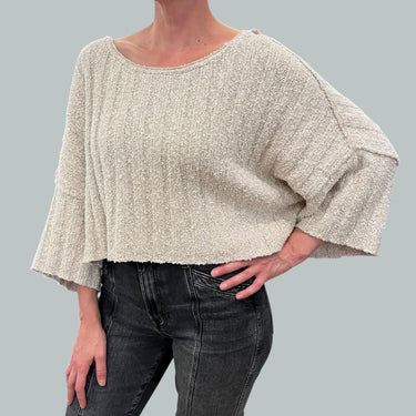 Pull avoine 'cropped' à bouclette en coton, poly et laine pour femmes S