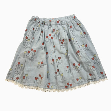 Jupe bleue 'tulipes' en lin et coton 8-9Y