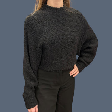 Pull cropped noir en tricot de laine et poly pour femmes XXS