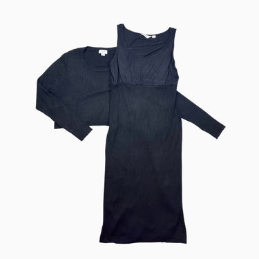 Robe de maternité noire 2 en 1 en viscose et nylon cotelé pour femmes L-XL