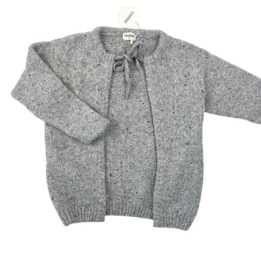 Cardigan gris en tricot d'acrylique, laine, coton et poly 10Y