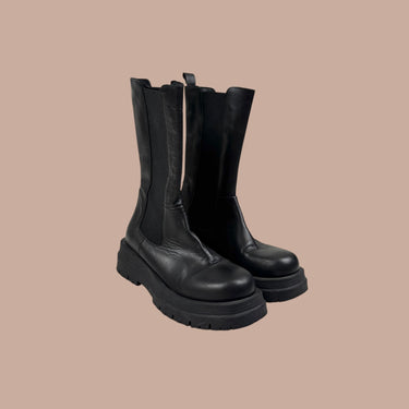 Bottes noires mi-mollet en cuir pour femmes 37EU