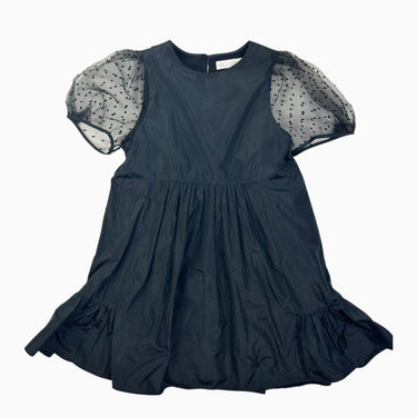 Robe noire 'satinée' avec manches bouffantes en tulle 10Y