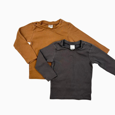 Duo de chandails marron et gris côtelé en coton bio 6-9M