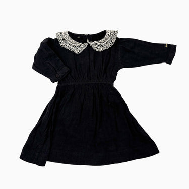 Robe noire en mousseline de coton et col brodé 2Y