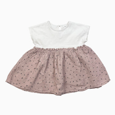 Robe avec volant rose fleurie en mousseline 9-12M