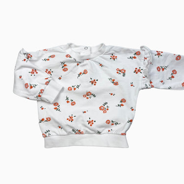 Pull blanc fleurs orangées 6M