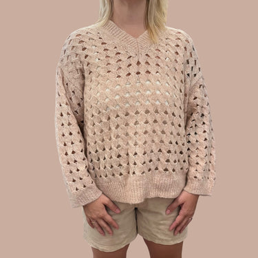Pull beige-rosé en polyamide, mohair et laine pour femmes 2US