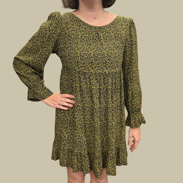 Robe noire à motifs verts en viscose pour femmes 40EU