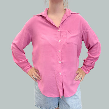 Chemise rose bonbon en viscose et lin pour femmes M