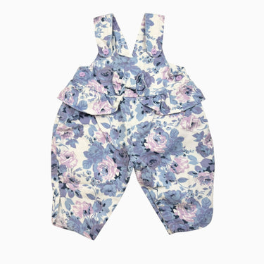 Salopette vintage fleurs mauves en canvas de coton 12M