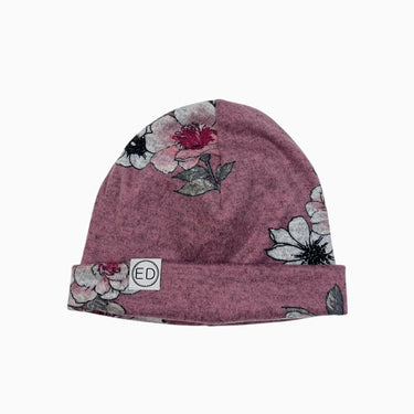Tuque vieux-rose fleuri 56CM