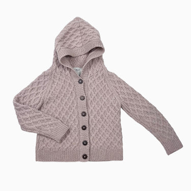 Cardigan à capuchon rose en tricot de laine 2Y