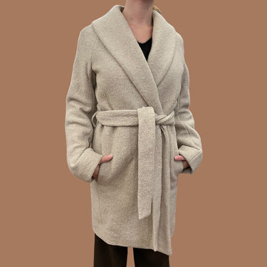 Manteau gris en laine bouclée feurée pour femmes XXS