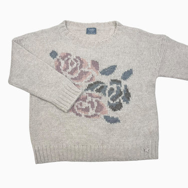 Pull crème fleurie en tricot de laine mohair 4Y