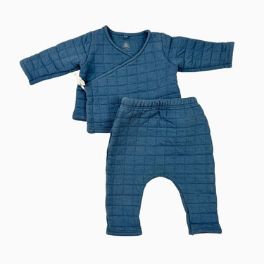 Ensemble bleu quilt coton bio 6M