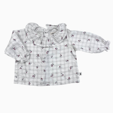 Blouse blanche fin carreaux et fleurs 6M