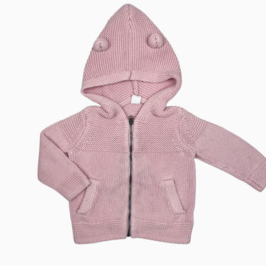Veste à capuchon rose en tricot 18-24M