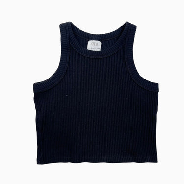 Camisole noire 'cropped' en coton cotelé 9-10Y