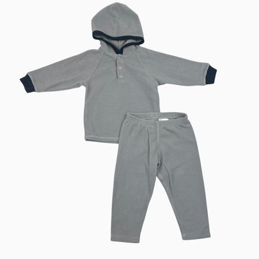 Ensemble pull à capuchon et pantalon en polar gris et marine 12M