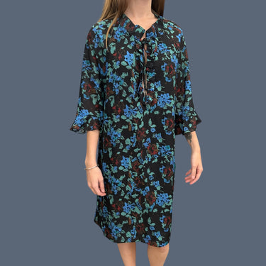 Robe noire à motifs vert-bleu en chiffon de poly pour femmes 32EU