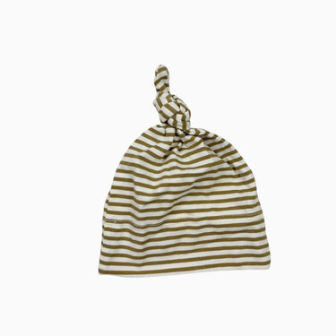 Bonnet de naissance noué crème à rayures ocre 0-6M
